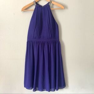 Minuet Halter Sheer Rhinestone Mini Dress